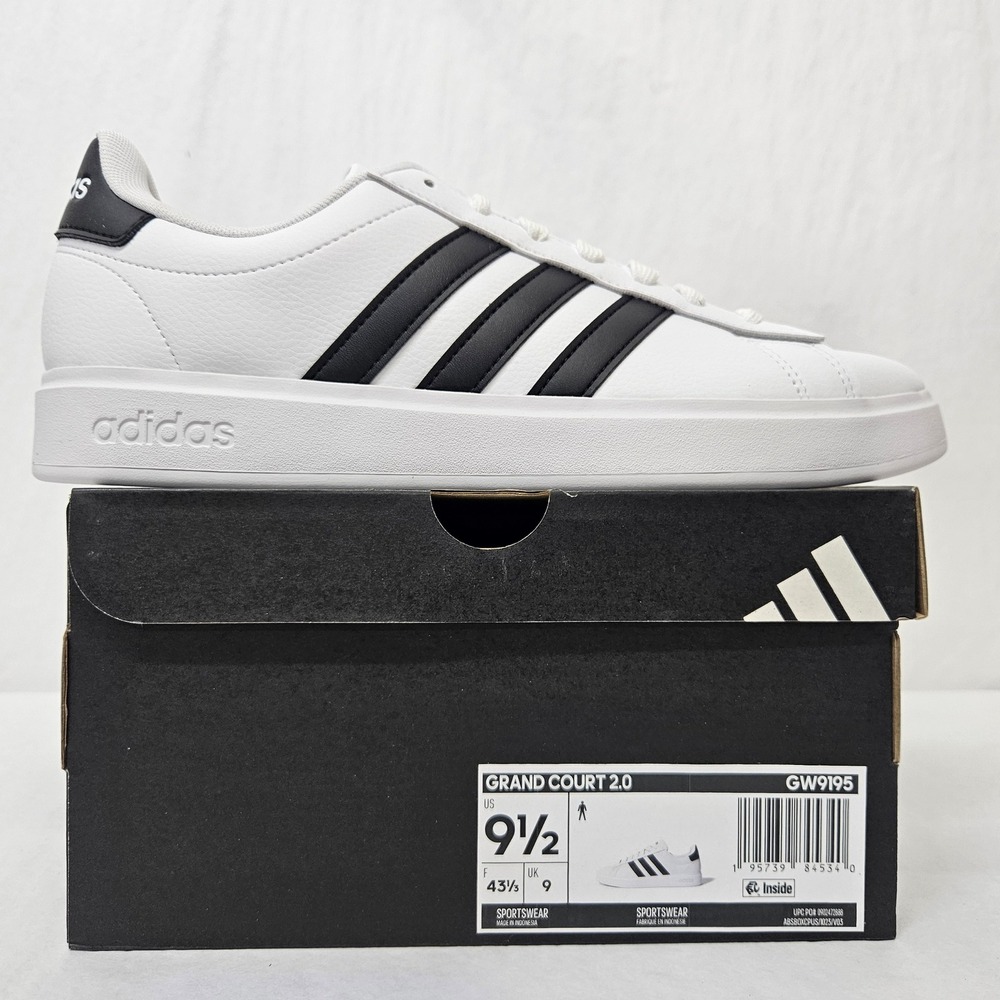 Adidas Grand Court 2.0 Tennis Sneakers GW9195 White Black Mens Size 9.5
